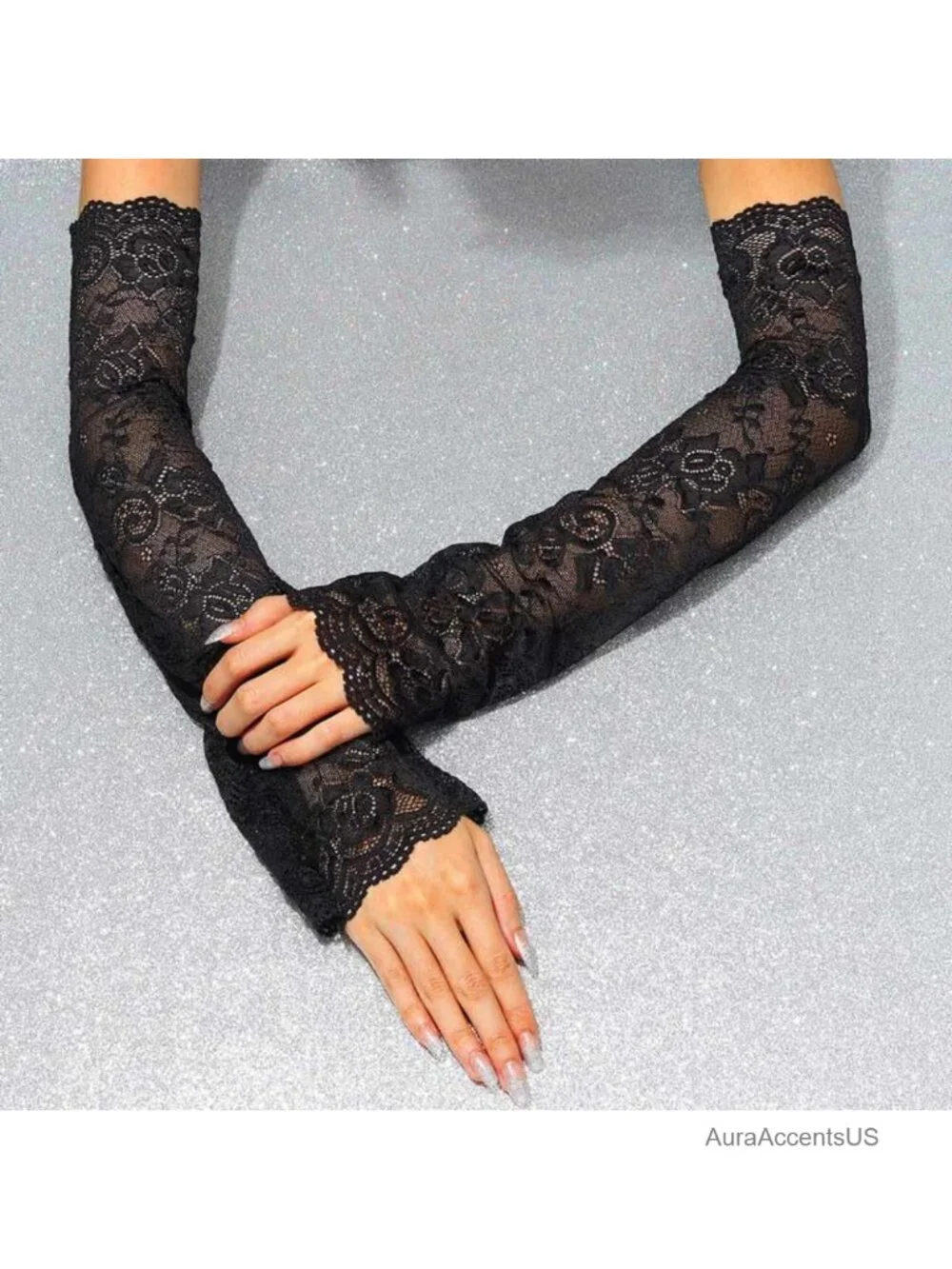 Fingerless Lace Gloves Elbow Length Halloween Costume Arm Sleeves for Women
